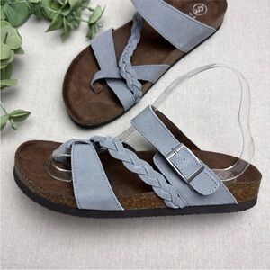 White Mountain Footbeds Hazy Blue Leather Sandals Slip On Slides Comfort Size 9